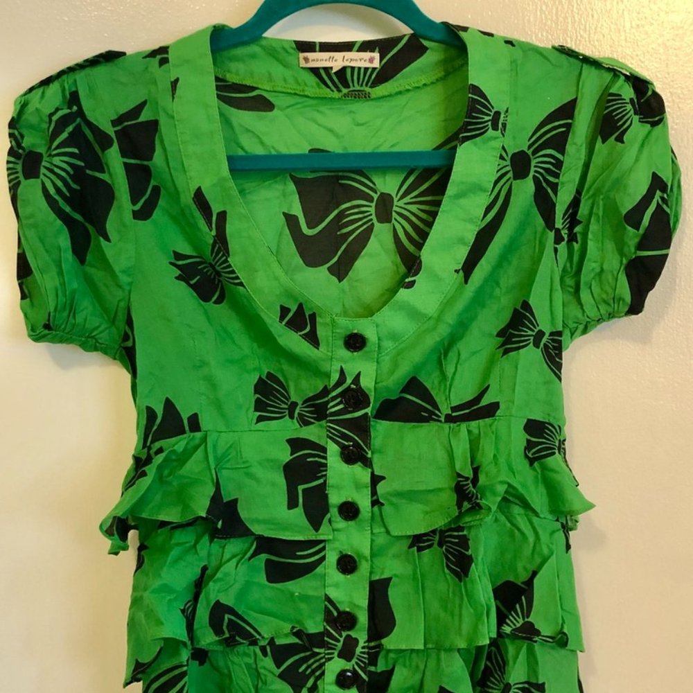 Bow Print Button Up Blouse